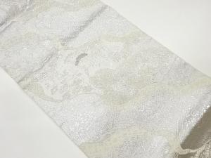プラチナ銀箔二重織花鳥に松・流水模様織出し袋帯